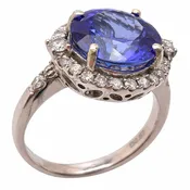 5 CT Blue Tanzanite Diamond 14K White Gold Floral Ring