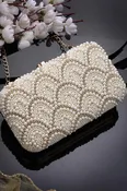 Adorn Off White Pearl Embellished Corduroy Clutch (ADCL1180A)