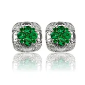 14KW Emerald & Diamond Stud Earrings