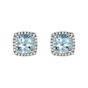 Aquamarine Cushion Halo Earrings