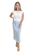 After The Rain Light Blue Satin & Lace Midi Skirt
