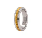 7mm, Custom Made,  Solid White Gold Ring, with Yellow Gold Matte Center and Cross Hatched Texture
