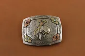 Bucking Bronc 14K, Amethyst & Aquamarine TC 1 1/2" Hand Engraved