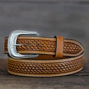 1 1/2" Straight Russet Basket Stamped Belt