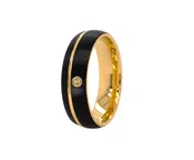 7mm, Custom Made, Dome Shaped, Tungsten Ring with Black Exterior, Yellow Gold Plated Interior and Round Cut Citrine