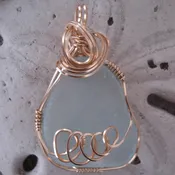 Curly Gold Wire Wrapped Sea Glass Pendant