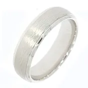 14K White Gold 6.5mm Men's Wedding Band, with Woodgrain Textured Center and Polished Beveled Edges