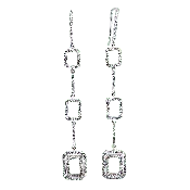 14K White Gold Diamond Rectangular Drop Earrings