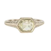 1.38ct Clear White Hexagon Rosecut Diamond + VS Accents - 18kpw + VS Diamonds