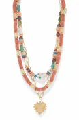 3 Layer Mixed Bead and Oval Chain with Pointed Heart Pendant Centerpiece