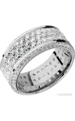 10 mm wide/High Bevel/14K White Gold band with a Bevel Eternity arrangement of .01 carat Round Diamond stones in a Bead setting and featuring a a 3 Row Eternity arrangement of .03 carat Round Diamond stones in a Bead Channel setting
