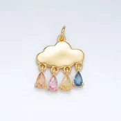 24K Gold Filled Pastel Multicolor Teardrop CZ Cloud Weather Charm | AG914