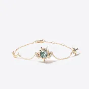 14k Solid Gold Sun Bracelet Natural Green Moss Agate Wedding Bracelet