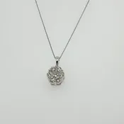 10kt white gold 1ctw diamond flower cluster pendant w/ box chain 18"