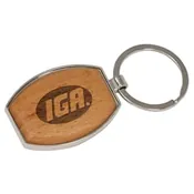 1 1/2″ x 1 15/16″ Silver/Wood Laserable Oval Keychain(BULK)