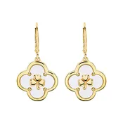 14K Gold Vermeil Clover Shamrock Mother of Pearl Drop Earrings