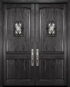 36" x 96" Double Arch 2 Panel V-Grooved DoorCraft Mahogany Door with Speakeasy