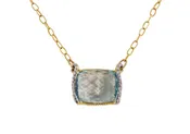 Rectangular Blue Topaz and Diamond Pendant﻿