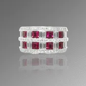 1.48tw Ruby and 1.67tw Diamond Invisibly Set Ring in 18K White Gold