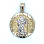 10K Two-Tone Gold Circular Saint Christopher Pendant; 3g