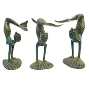 Art Nouveau Bronze Yoga Mermaid Statue: Lost Wax Cast Metal Sculpture,  Green Verdigris Patina