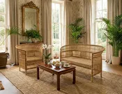 100% Handwoven Natural Rattan 2-Piece Indoor Seating Set with Chair and Loveseat, Solid Wood Frame, Boho Farmhouse, Authentic African Craftsmanship
