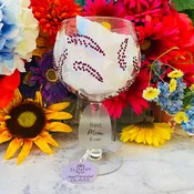 Best Mom Ever Wine Glass with Purple Flowers Decor (All Sales Final)