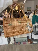 vintage wicker picnic basket with lid