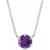 14K White Amethyst Solitaire 18" Necklace