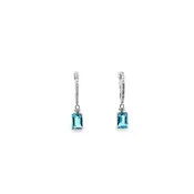 14K White Gold Blue Topaz Diamond Drop Huggie Earrings