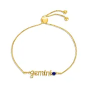 Blue Lab-Created Sapphire Zodiac Gemini Bolo Bracelet 10K Yellow Gold 9.5"