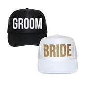 Bride and Groom Trucker Hat Set