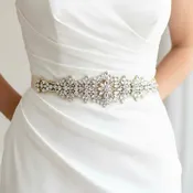 Blakely - Crystal Bridal Belt on Champagne Ribbon - Gold