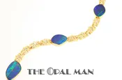 Australian Blue Opal Doublet Bracelet. 14K Yellow Gold–and Diamonds! – 427-00002