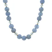 10mm Chalcedony and Moonstone Bead Necklace with Yellow Gold Accents