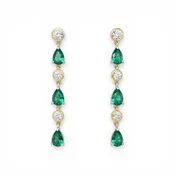 14KT Two-Tone Diamond And Emerald Alternating Drop Earrings