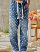 Bibi POLKA DOT PRINTED DENIM PANTS WITH WAIST BELT