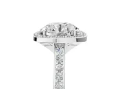 14K White Gold 0.90 Carat D VS1 Round Diamond Halo Engagement Ring with Round Pavé Shoulders and Prong Setting