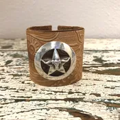 Hand Tooled Leather and Star Longhorn Cuff Bracelet