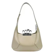 Alexander McQueen The Jewelled Leather Shoulder Bag Beige Skull Ring Handle