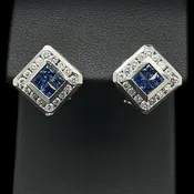 1.00ct. T.W. Sapphire & 1.00ct. T.W. Diamond Estate Earrings 18K White Gold - J39481