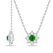 14K White Gold Emerald & Diamond Pendant