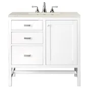 Addison 36" Single Vanity, Glossy White, w/ 3 CM Siberian Silestone Top