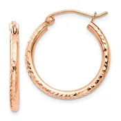 10k Rose Gold 20mm x 2mm Diamond Cut Round Hoop Earrings