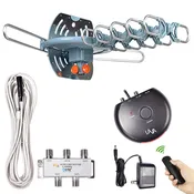 LAVA HD-2605 Elite, Outdoor TV Antenna, Remote Control, 360 Degree Rotation, with Cable, 4-Way Splitter for 4 tvs