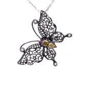 0.01 Ruby Marquise &  0.23ctw Diamond 14K White Gold Necklace Yellow Dia : 0.37 Ctw