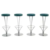 Four Barstools with Blue Leather Seats by Piet Hein for Fritz Hansen — RETRO INFERNO