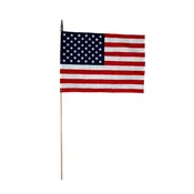 12 Pack- 12 in. X 18 in. U.S. Flag-3/8 X 30 in. Natural Wood Staff & Gold Spear tip