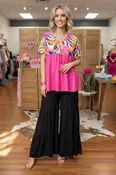 Chic tropical leaf print baby doll loose style women's boutique top Southern Stitch XCH15855(ES8)