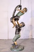 2 Boys On A Tire Swing, Finest US Lost Wax Bronze Children Statue Sculpture ~ Monumental